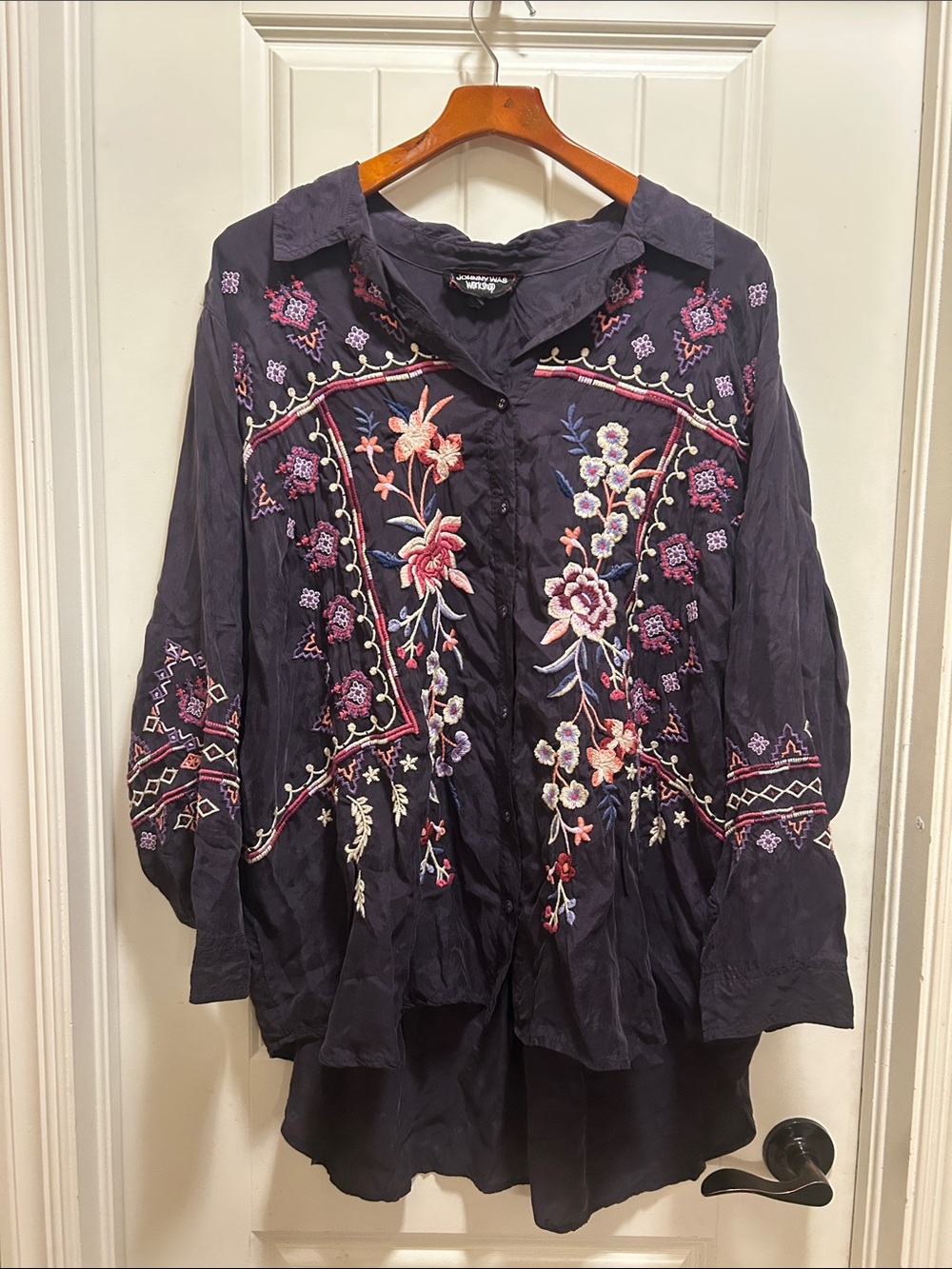 Johnny Was purple Embroidered Floral Button-Down Shirt